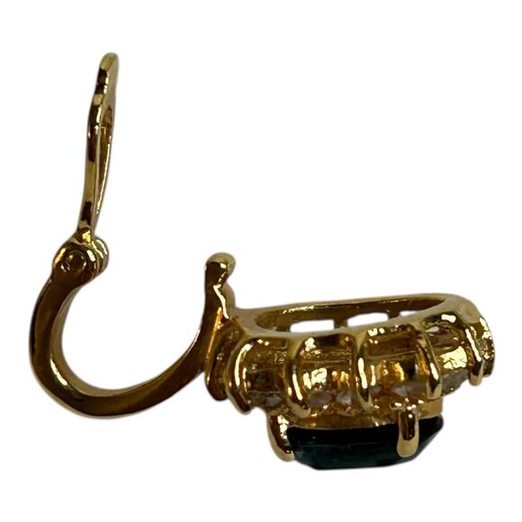 Blue Glass Clear Crystal Rhinestone Charm Pendant Gold Tone - Picture 3 of 6